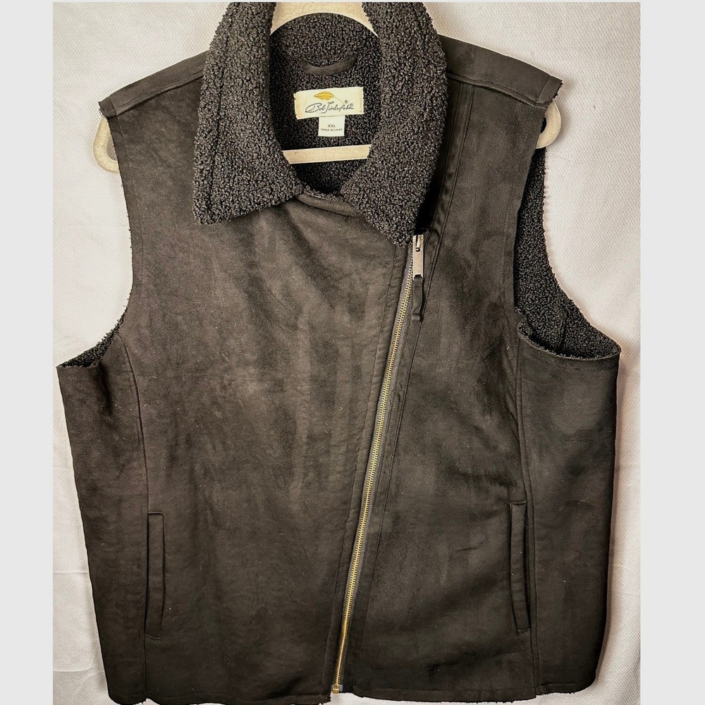 Bob Timberlake Women's XXL Faux Suede Moto Vest Sherpa Lined Asym Zipper
